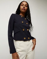 Winslow Pinstripe Collarless Jacket | Veronica Beard