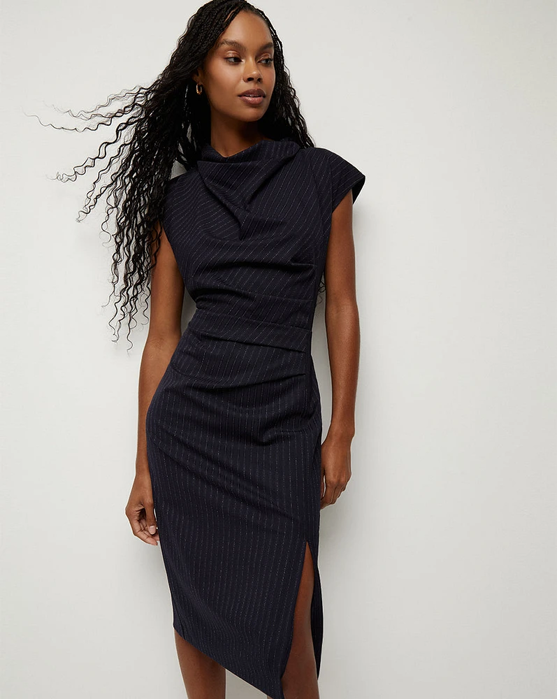 Athene Cowl-Neck Pinstripe Midi Dress | Veronica Beard