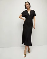 Seymour Black Short-Sleeve Silk Midi Dress | Veronica Beard