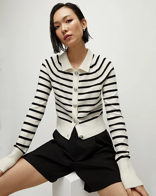 Cheshire Cashmere Cardigan in Off-White/Black | Veronica Beard