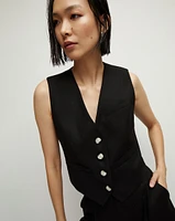 Bennett Twill-Linen Vest in Black | Veronica Beard