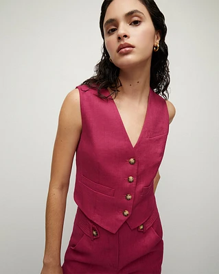 Wildberry Linen-Twill Vest | Veronica Beard