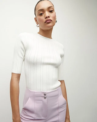 Vaari White Rib-Knit Tee | Veronica Beard