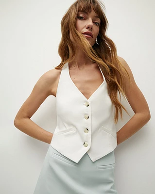 Arabella Stretch-Linen Vest in Off-White | Veronica Beard