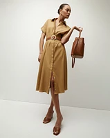 Adavi Khaki Linen Shirt Dress | Veronica Beard