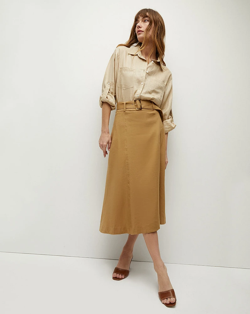 Khaki Linen A-Line Skirt | Veronica Beard