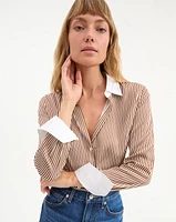 Amelia Silk Shirt in Whisky/Off-White | Veronica Beard