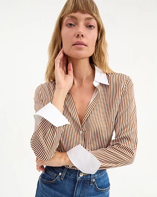 Amelia Button-Down Shirt in Acorn/White | Veronica Beard