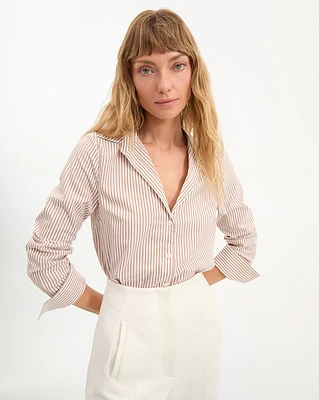 Amelia Poplin Shirt in Brown & White Stripes | Veronica Beard