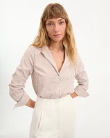 Amelia Poplin Shirt in Brown & White Stripes | Veronica Beard