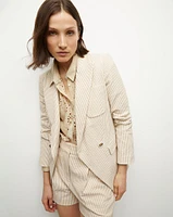 Didion Seersucker Jacket in Khaki/White | Veronica Beard