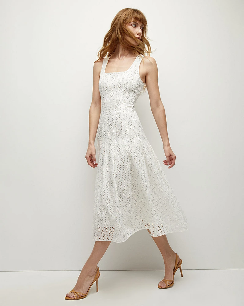 Jolie Cotton Eyelet Dress in White | Veronica Beard