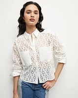 Aderes Cotton Eyelet Shirt in White | Veronica Beard