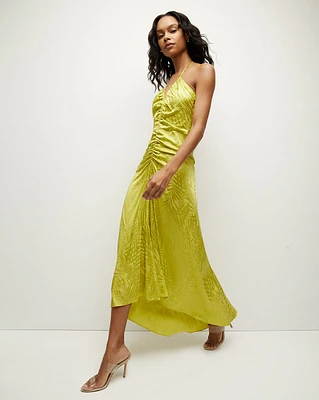 Aldana Stretch-Silk Dress in Chartreuse | Veronica Beard