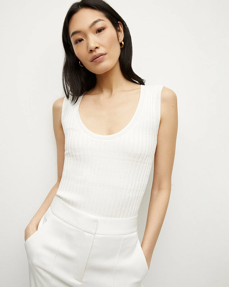 Sandra Ribbed Tank in Off-White | Veronica Beard