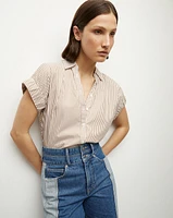 Matera Cotton Button-Down Shirt in Acorn/White | Veronica Beard