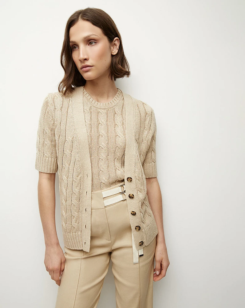 Julietta Silk-Linen Cardigan in Stone Khaki | Veronica Beard