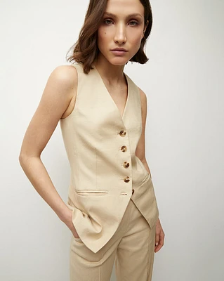 Liff Stretch-Linen Vest in Stone Khaki | Veronica Beard