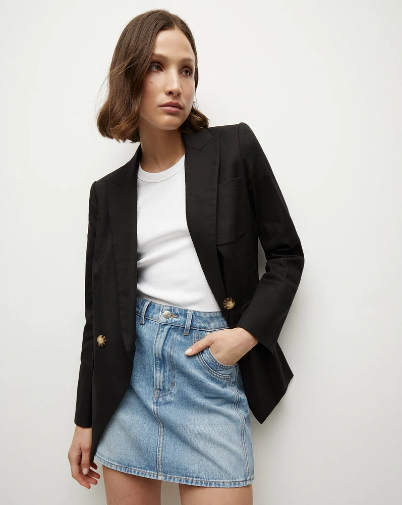 Didion Stretch-Linen Jacket in Black | Veronica Beard