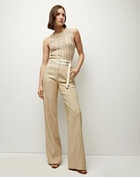 Cruz Stretch-Linen Pants in Stone Khaki | Veronica Beard