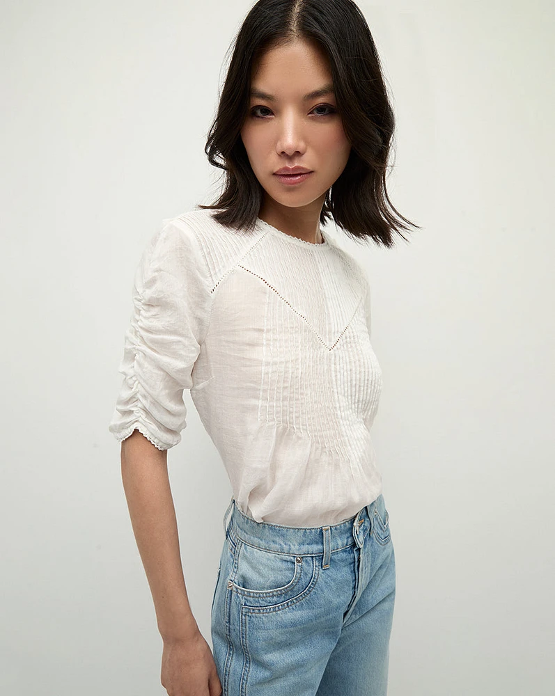 Bryce Pleated Top in Off-White | Veronica Beard