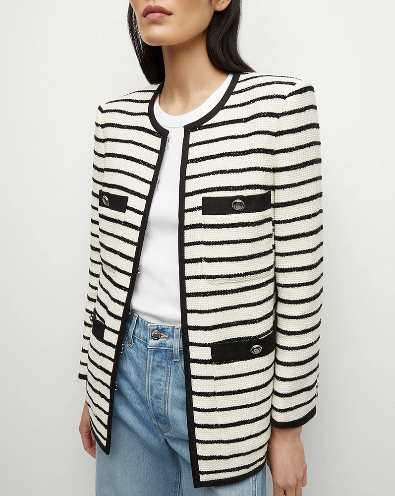 Foster Striped Dickey Jacket in Ivory/Black | Veronica Beard