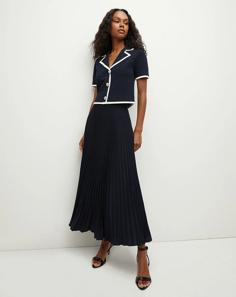 Addi Pleated Skirt in Navy | Veronica Beard