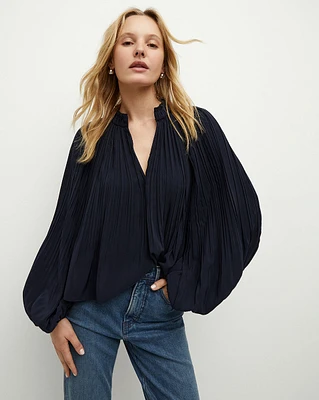 Walker Pleated Top in Navy | Veronica Beard