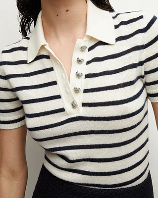 Brandt Cashmere Polo in Ivory/Navy | Veronica Beard