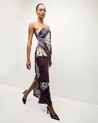 Flora Silk Strapless Maxi Dress in Green & Purple | Veronica Beard