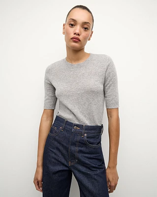 Shana Short Sleeve Cashmere Sweater in Heather Grey | Veronica Beard