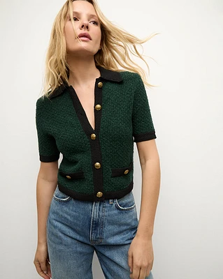 Marie Tweed Cardigan in Dark Green & Black | Veronica Beard