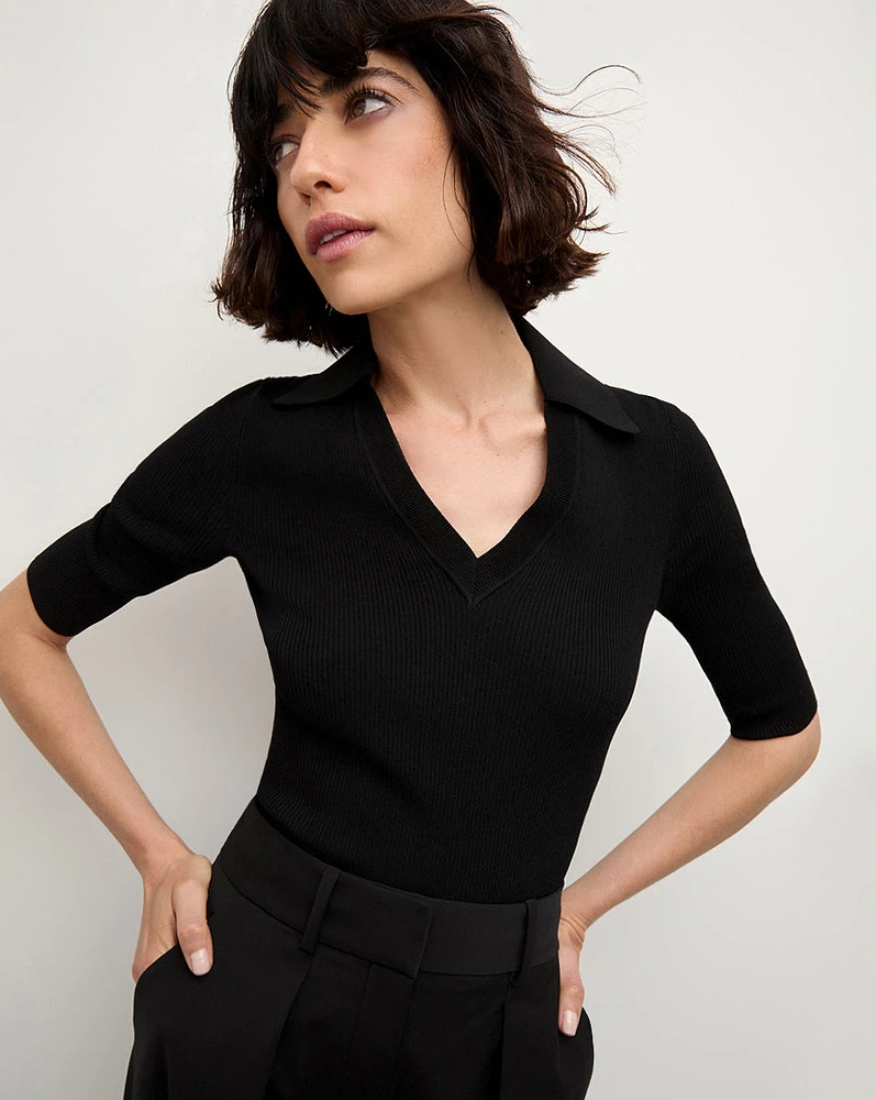 Emily Knit Polo Shirt in Black | Veronica Beard