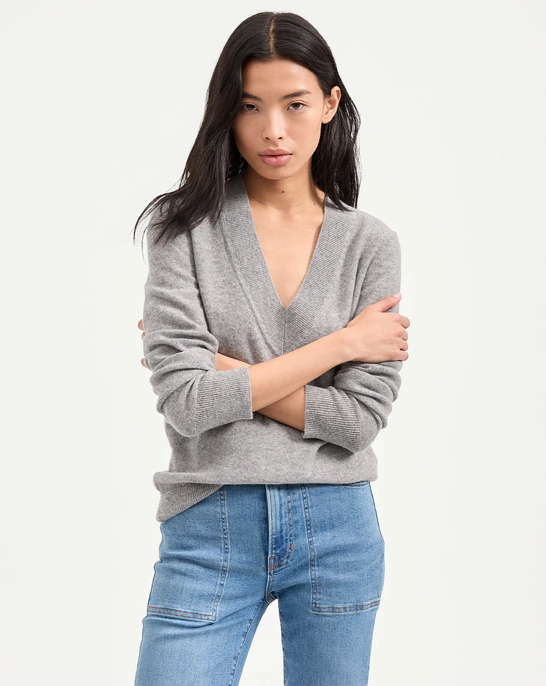 Coleta V-Neck Cashmere Sweater in Heather Grey | Veronica Beard