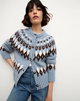 Christina Fairisle Cardigan in Smoke Blue Multi | Veronica Beard