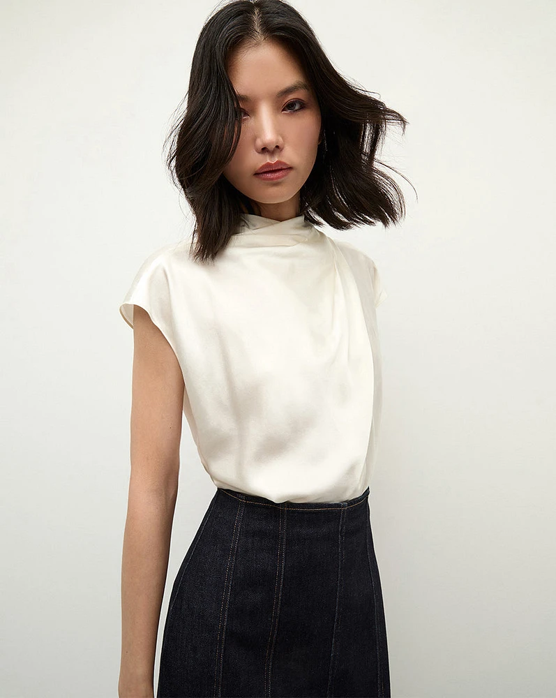 Leilany High Neck Silk Top in Ivory | Veronica Beard