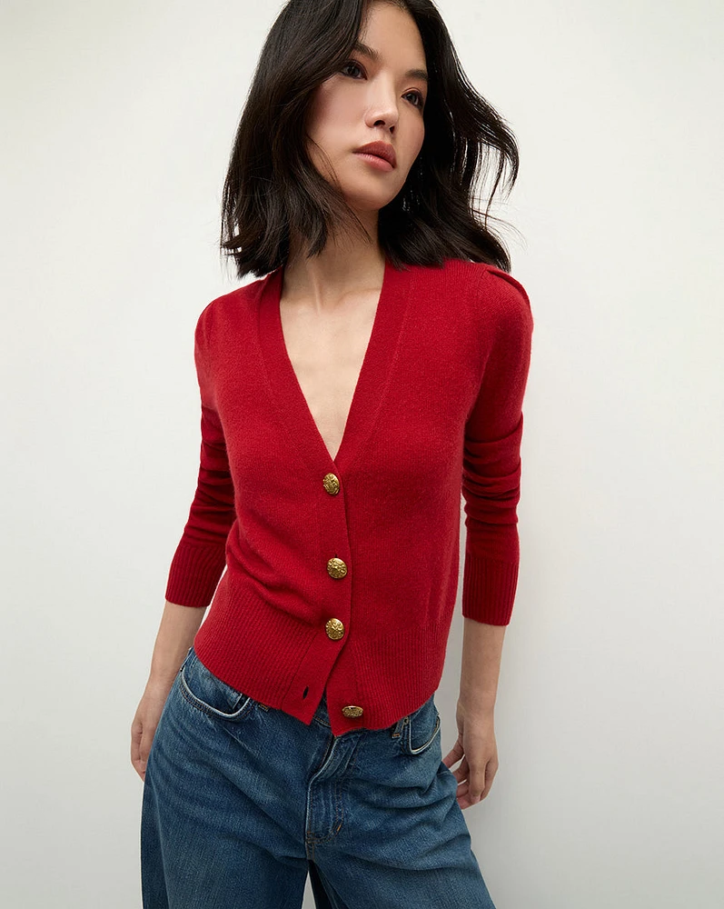 Solene V-Neck Cashmere Cardigan in Red | Veronica Beard