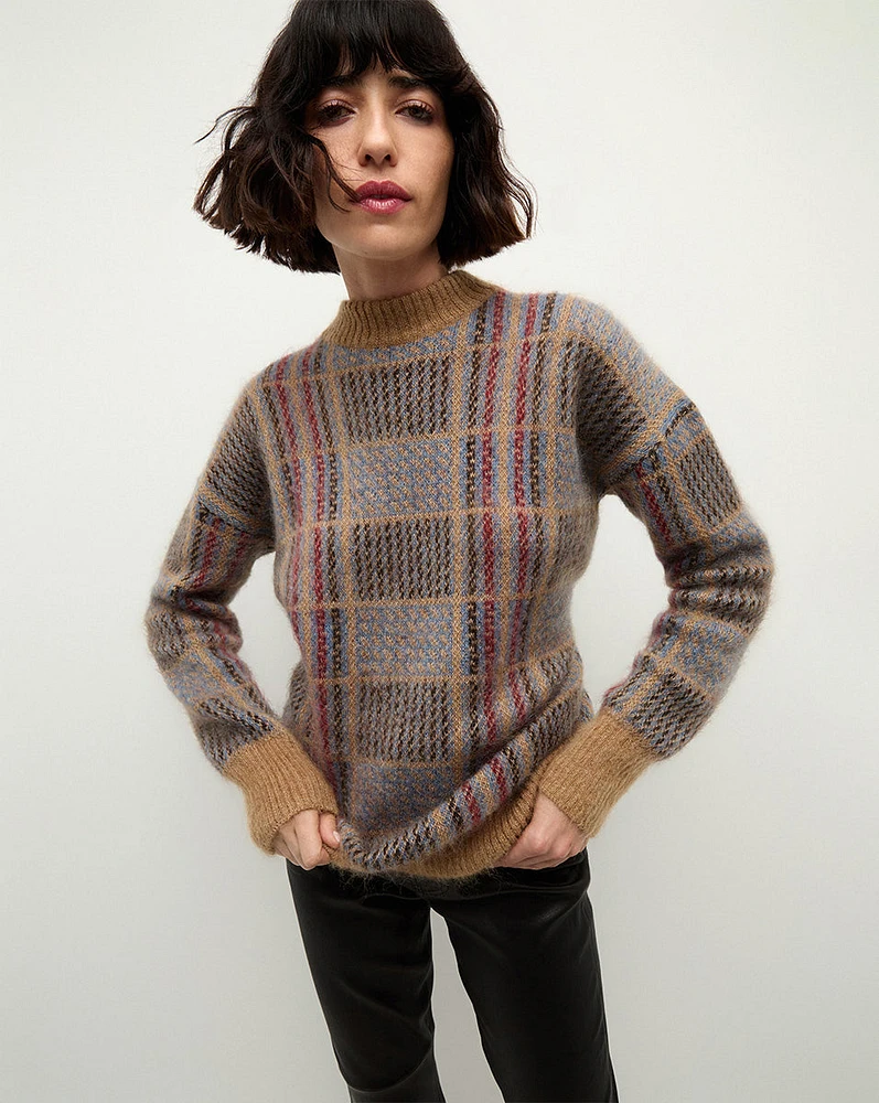 Bristol Plaid Wool Sweater in Russet | Veronica Beard