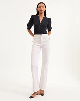 Crosbie Patch-Pocket Slim Wide-Leg Jean in White | Veronica Beard