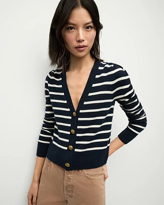 Solene Striped Cashmere Cardigan in Navy | Veronica Beard