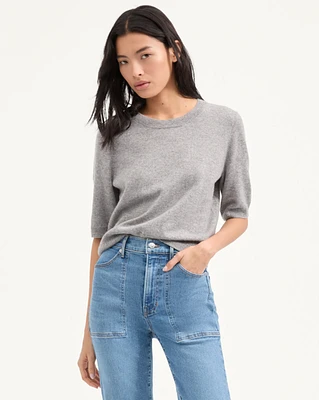 Shana Short Sleeve Cashmere Sweater in Heather Grey | Veronica Beard