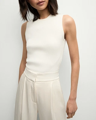 Sid Crew-Neck Knit Tank Top in White | Veronica Beard