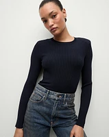 Acara Ribbed Pullover in Navy | Veronica Beard