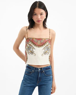 Rhea Linen Tank Top in Dove/Red Multi | Veronica Beard