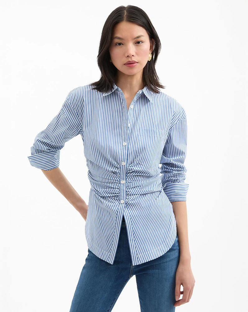 Bosco Ruched Shirt in Blue/White Stripe | Veronica Beard