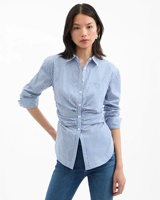 Bosco Ruched Shirt in Blue/White Stripe | Veronica Beard