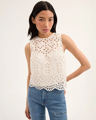 Adelyn Cotton Eyelet Tank Top in Off-White | Veronica Beard