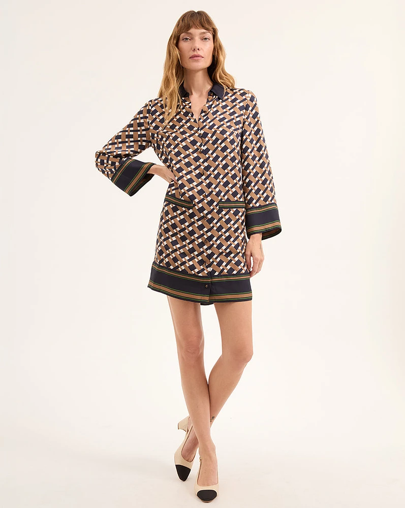 Sumatra Cotton Dress in Navy/Acorn | Veronica Beard