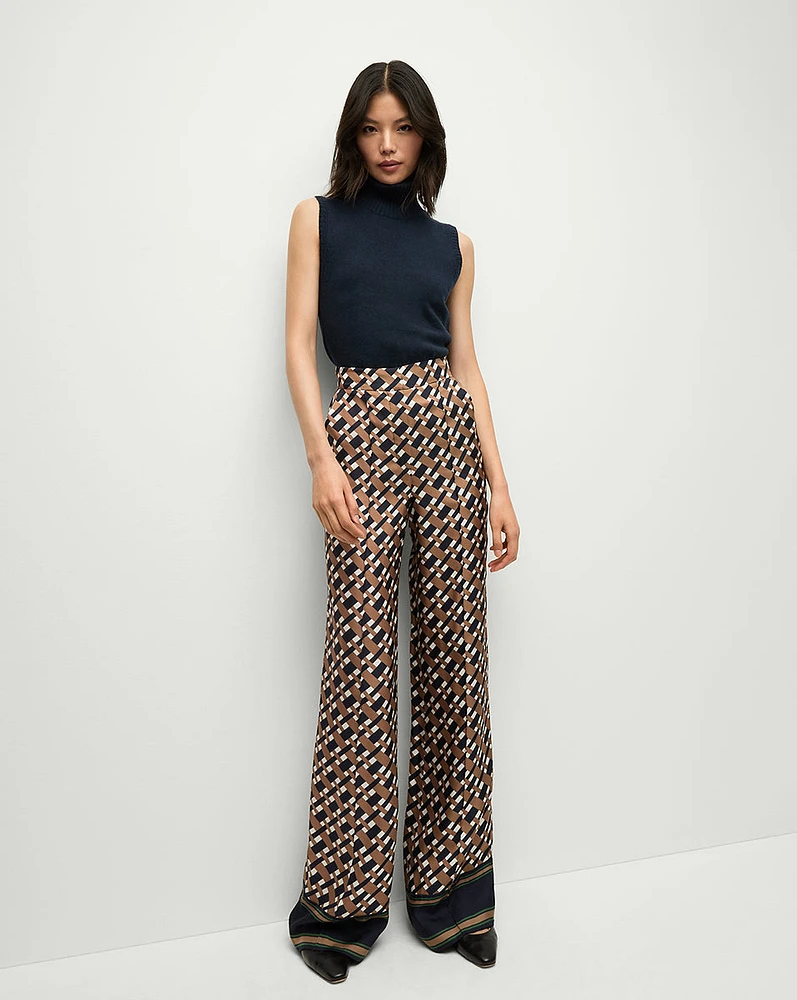 Edia Wide-Leg Silk Pants in Brown Print | Veronica Beard