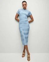 Gramercy Pleated Midi Dress in Light Blue | Veronica Beard